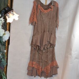 Spencer Alexis 2 pc Brown with frill/lace SZ 1X
